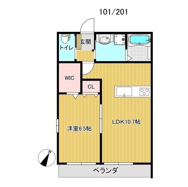 COCOハイムIV(1LDK/2階)の間取り写真