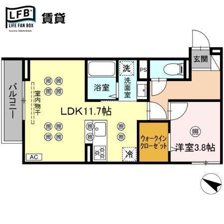 サンガーデン新山口 A(1LDK/3階)の間取り写真