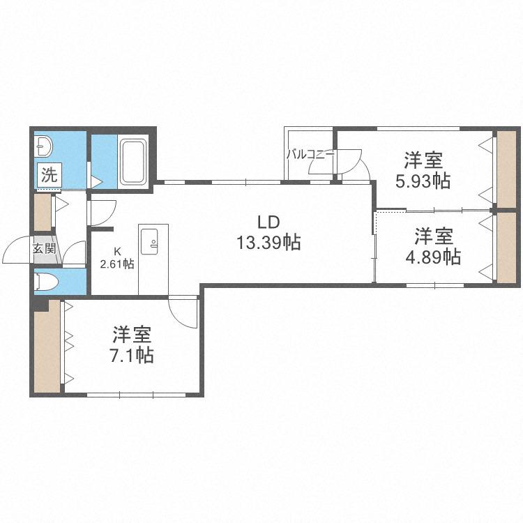 CITY PREMIER北6条(3LDK/2階)の間取り写真