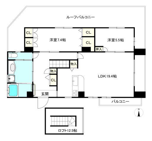 ヴィラプルグノII(2LDK/5階)の間取り写真