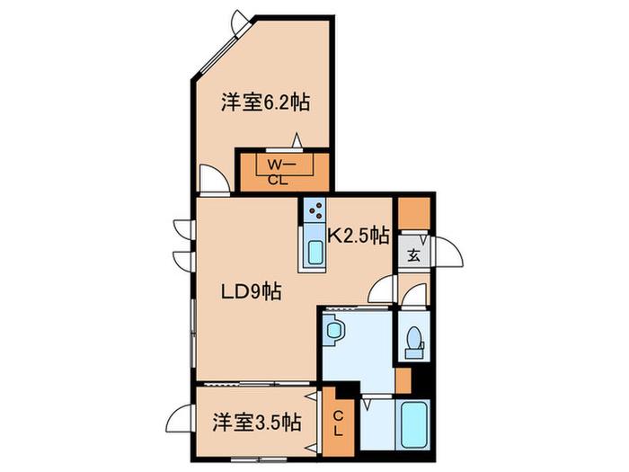 アルファスクエア北25西5MS(2LDK/2階)の間取り写真