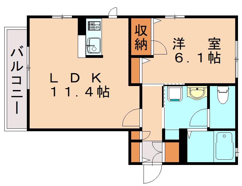 ハーティストK B棟(1LDK/2階)の間取り写真