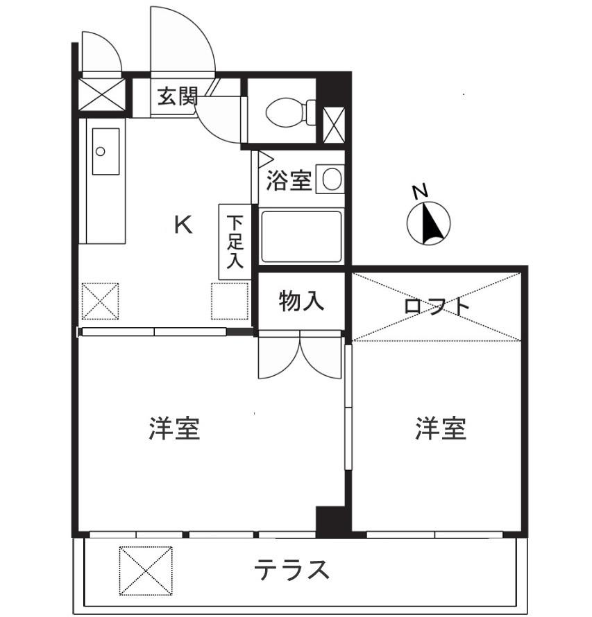 フローリエ細山I(2K/1階)の間取り写真