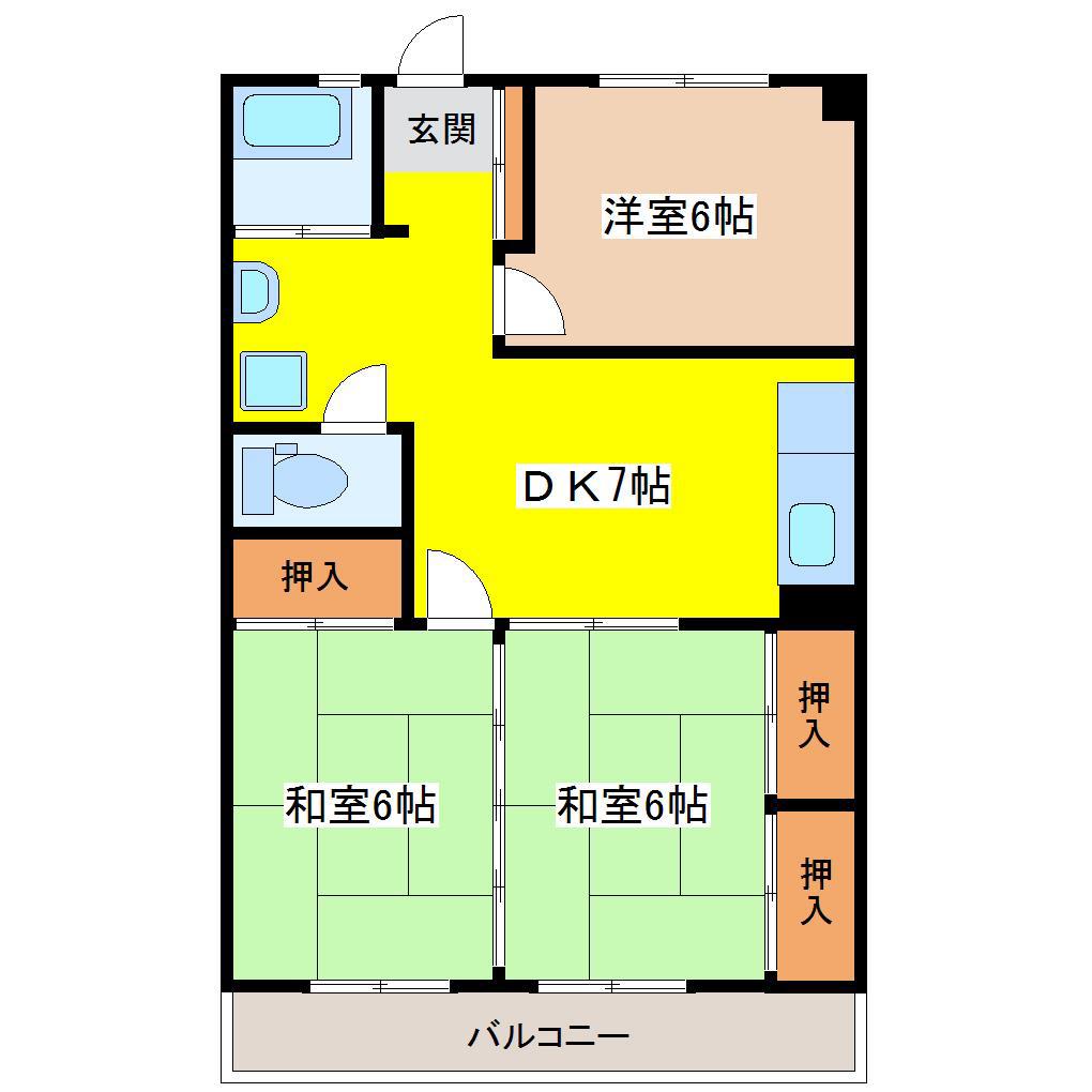 第2パークビラ(3DK/1階)の間取り写真
