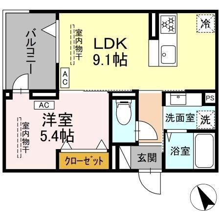 グリシーナ鵠沼石上(1LDK/2階)の間取り写真