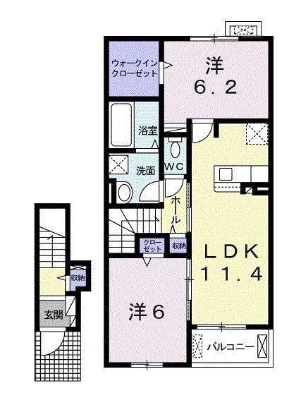 グリーンハイツ本豊田B(2LDK/2階)の間取り写真