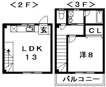 クレスト新浜 C棟(1LDK/2階)の間取り写真
