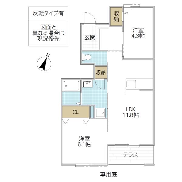 アヴェニール陽向(2LDK/1階)の間取り写真