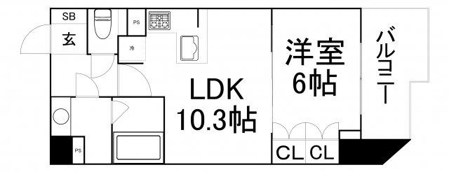 リーガル西天満III(1LDK/3階)の間取り写真