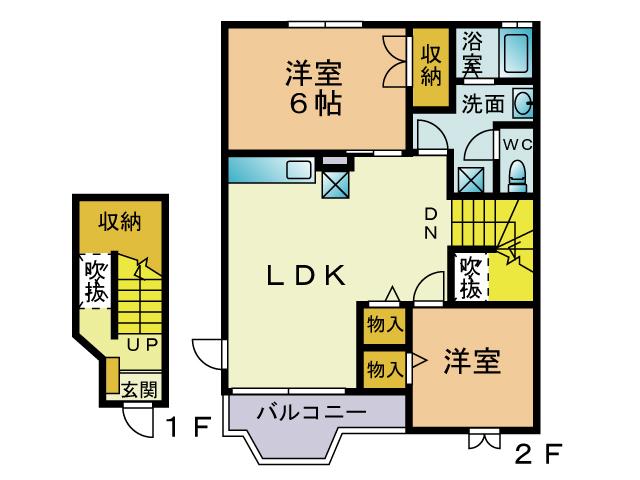 プレイスメゾンI(2LDK/2階)の間取り写真