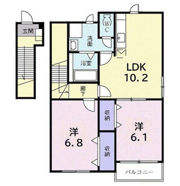 サンクレストール吉岡Y(2LDK/2階)の間取り写真