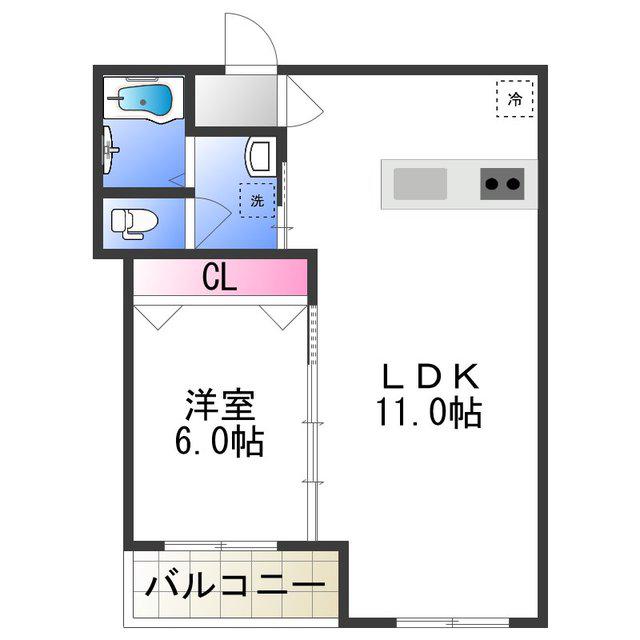 エスコーポ北島(1LDK/4階)の間取り写真
