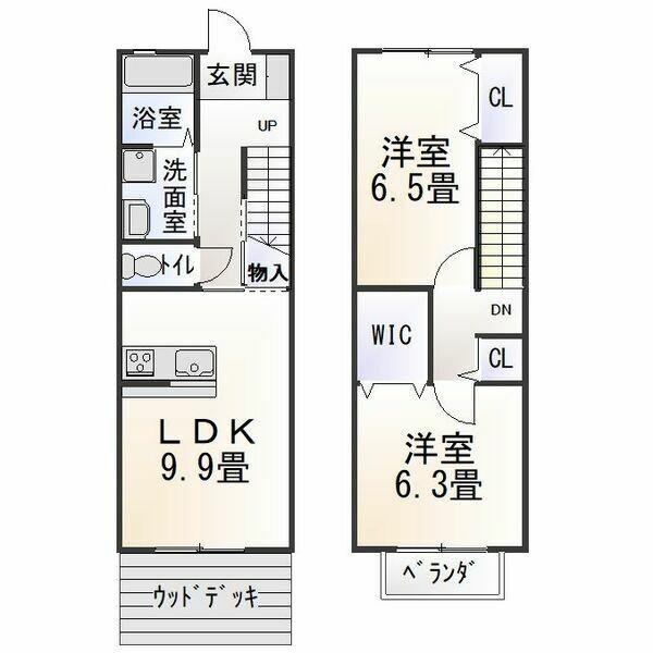 グラシア(2DK/1階)の間取り写真