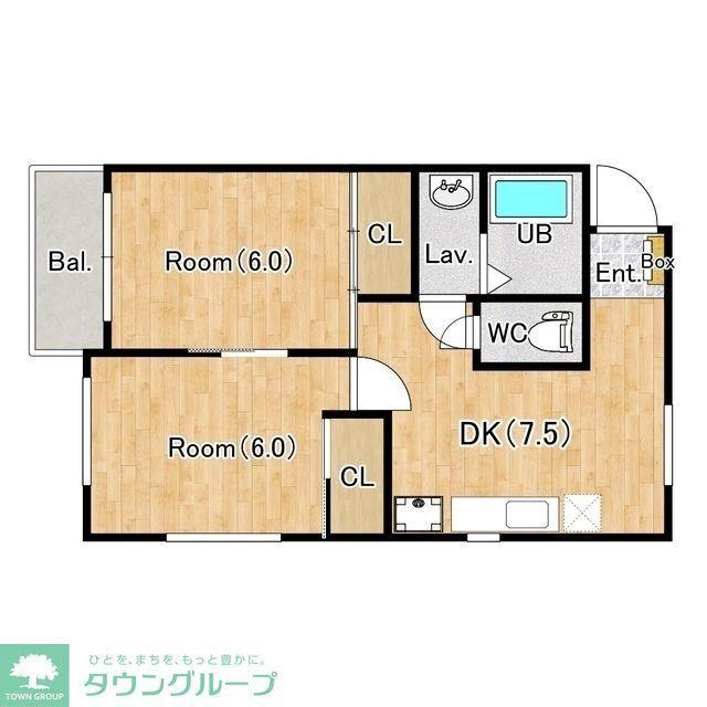 ジーライズ調布染地(2DK/2階)の間取り写真