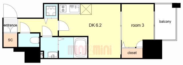 エスリード大阪セレスティア(1DK/15階)の間取り写真
