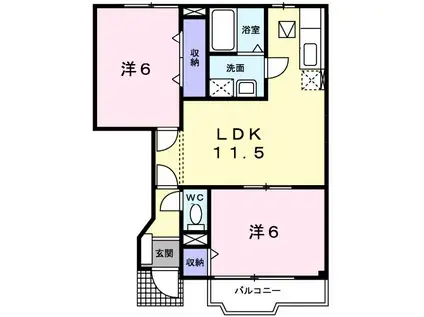 リバーサイドA棟(2LDK/1階)の間取り写真