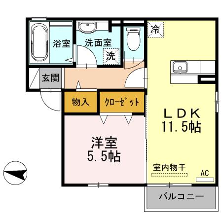 ウィット西深津 A棟(1LDK/2階)の間取り写真