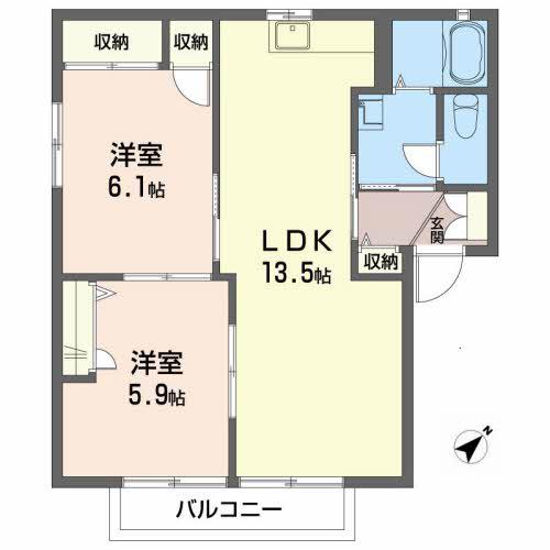 ハイムA.D.21 B棟(2LDK/2階)の間取り写真