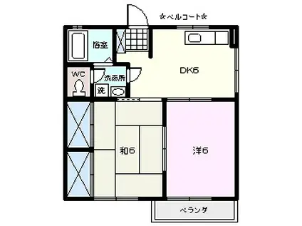 ベルコート(2DK/1階)の間取り写真