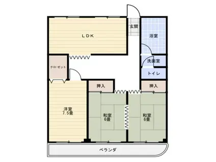 エクセレント宝殿 1号棟(3DK/3階)の間取り写真