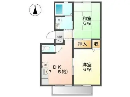 ジュネパレス東福山(2DK/2階)の間取り写真