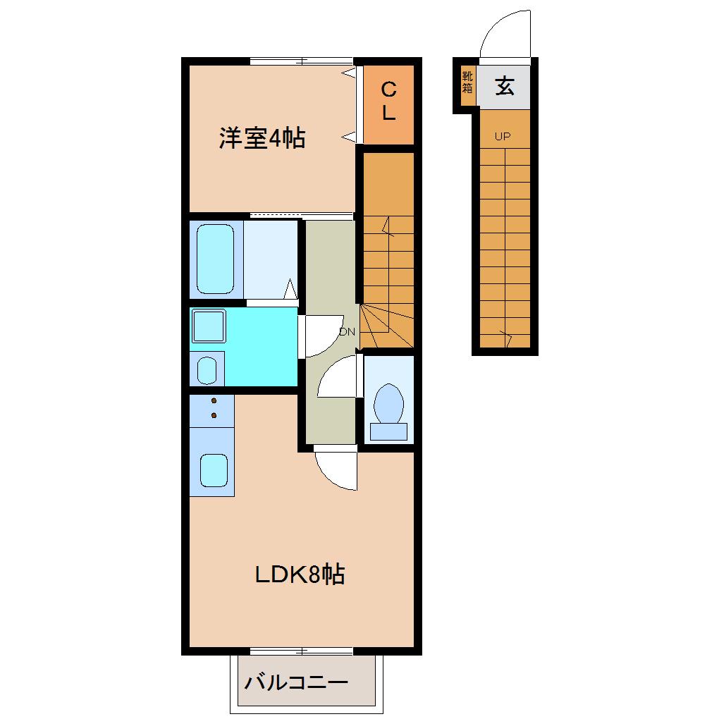 OPUS ONE薬師堂(1LDK/2階)の間取り写真