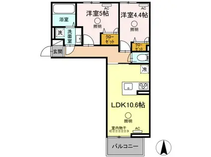 ルピナスシーサイド A棟(2LDK/2階)の間取り写真