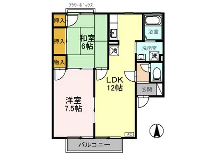 ピアニシモA棟(2LDK/1階)の間取り写真