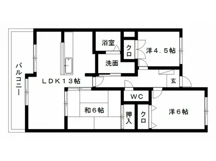 レリブ富塚(3LDK/4階)の間取り写真