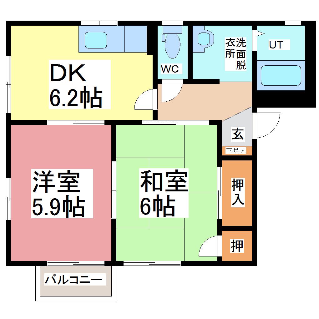 パークアベニュー(2DK/1階)の間取り写真