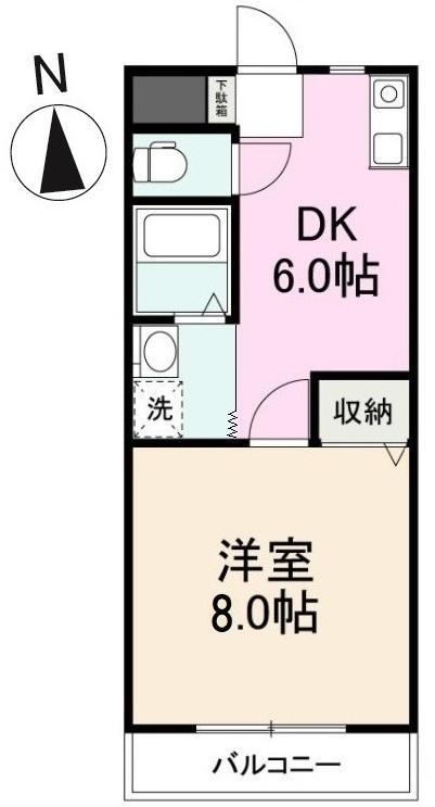 ガーデンハイツ三名弐番館(1DK/2階)の間取り写真