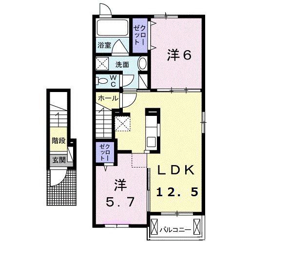 雅 参番館(2LDK/2階)の間取り写真
