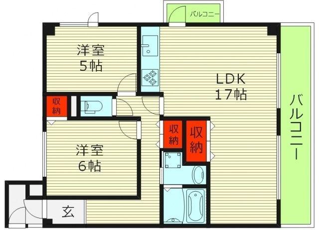 ユンヌホワイエ(2LDK/7階)の間取り写真