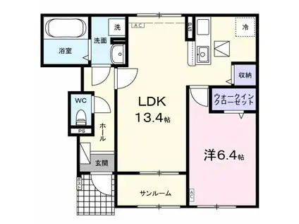アリエッタII(1LDK/1階)の間取り写真