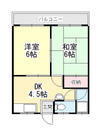 コーポ津川(2K/3階)の間取り写真