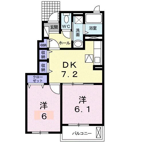 リバーサイド川島B(2DK/1階)の間取り写真