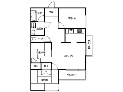 ニューライフ箕面(3LDK/2階)の間取り写真