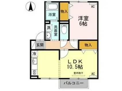 シャルマン笹沖B棟(1LDK/2階)の間取り写真