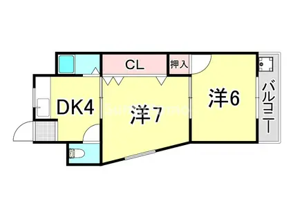 浜甲シーサイドマンション(2DK/3階)の間取り写真