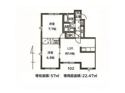ウィズファニーIV(2LDK/1階)の間取り写真