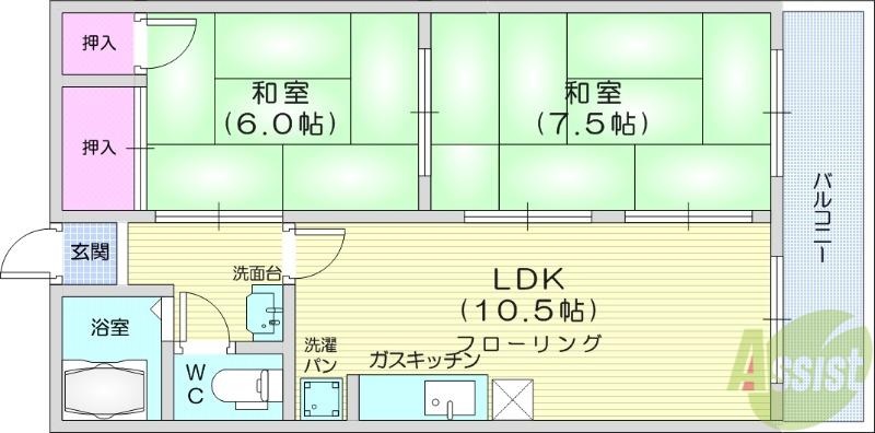 ピースフル石川(2LDK/3階)の間取り写真