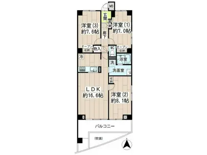 リブレスト川崎(3LDK/3階)の間取り写真