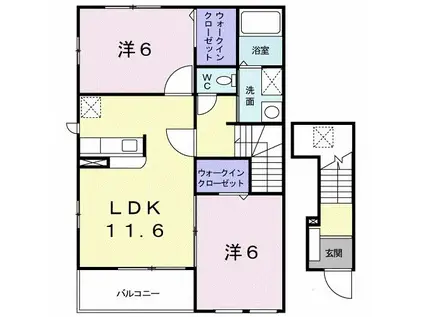 カルム ジェルメ(2LDK/2階)の間取り写真