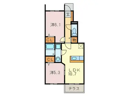 フォンターナ江井島(2LDK/1階)の間取り写真