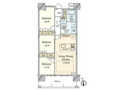 オープンレジデンシア ナゴヤドーム前矢田(3LDK/4階)の間取り写真
