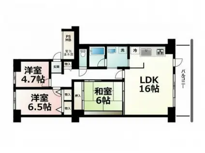 大津東スカイハイツ(3LDK/4階)の間取り写真