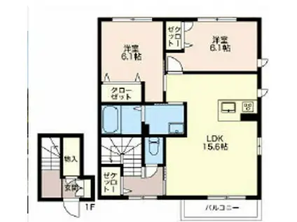 ヴィラ明日香II(2LDK/2階)の間取り写真