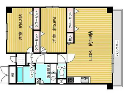 アドバンス江坂(2LDK/4階)の間取り写真