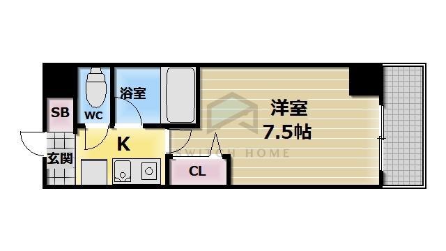 コートビュータワー(1K/5階)の間取り写真