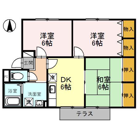 パセオアゼリオ B棟(3DK/1階)の間取り写真